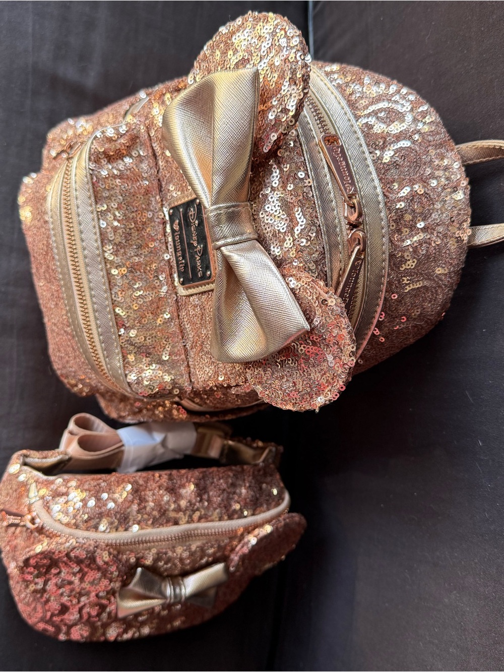 Loungefly Rose Gold Sequin Mini Backpack and Pouch Set - Picture 11 of 16